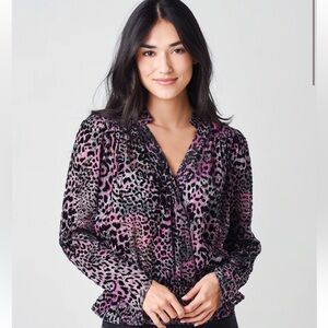 Women's Leopard Print Blouse - Pink and Black